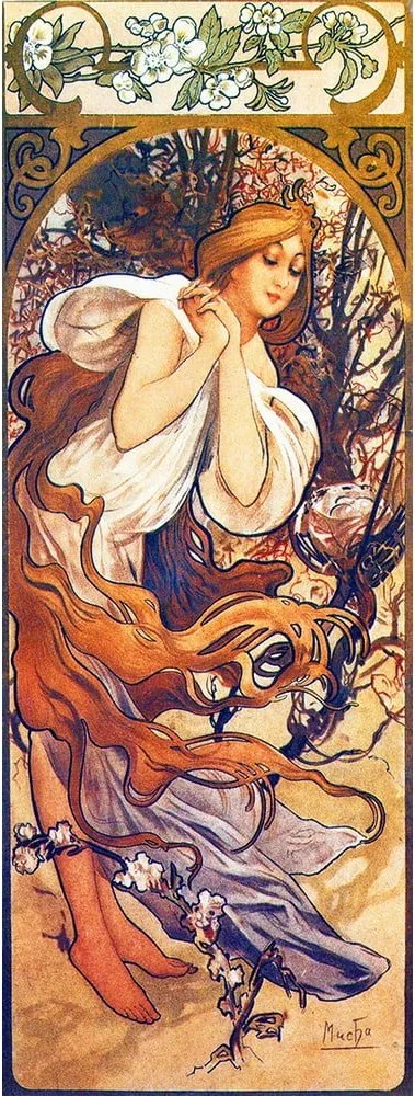 Riproduzione pittorica 30x80 cm Alfons Mucha - Spring - Fedkolor