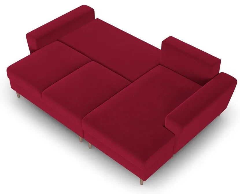 Divano angolare rosso allungabile e con contenitore (con penisola a destra/con chaise lounge) con rivestimento in velluto Kyoto – Cosmopolitan Design