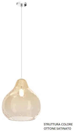 Sospensione ottone satinato 1 luce vetro grande ambra 1191os-sg-am