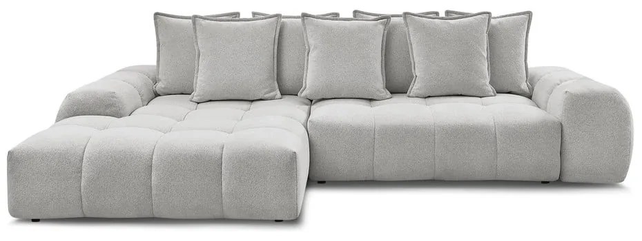 Divano angolare grigio chiaro allungabile e con contenitore (penisola a sinistra/chaise lounge) con rivestimento in ciniglia Everest – Bobochic Paris