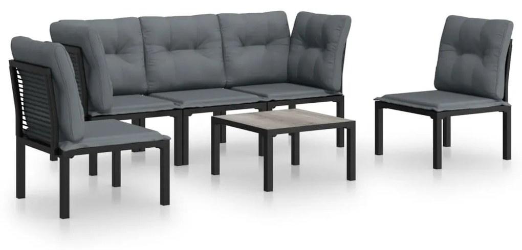 Set Salotto da Giardino 6 pz in Polyrattan Nero e Grigio