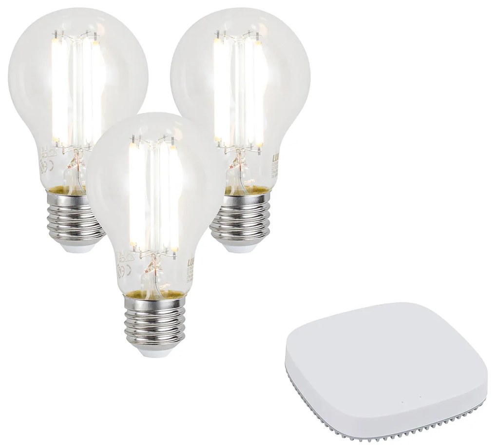 Set di 3 lampadine LED smart E27 dimmerabili A60 7W 806LM 2700-6500K con Zigbee Smart Hub