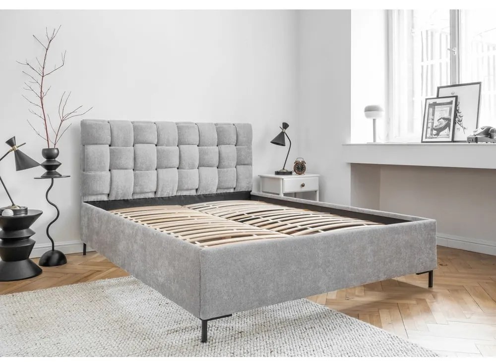 Letto matrimoniale imbottito grigio chiaro con rete inclusa 140x200 cm Eve – Miuform