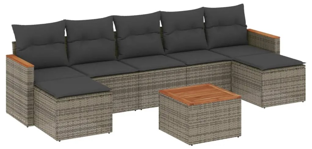 Set Divano da Giardino 8 pz con Cuscini Grigio in Polyrattan