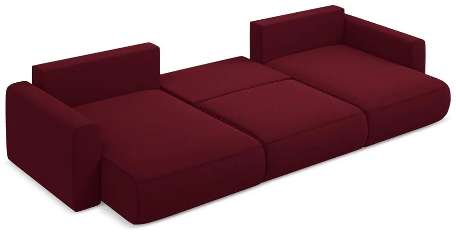 Divano angolare burgundy allungabile/con contenitore (a U) con rivestimento in velluto Kapua – Makamii