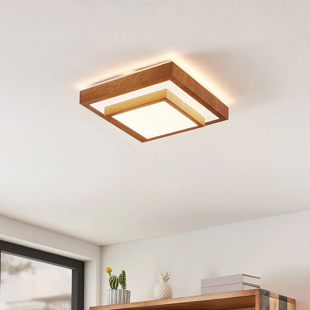 Plafoniera LED Lindby Mendosa, angolare, legno chiaro, 32 cm