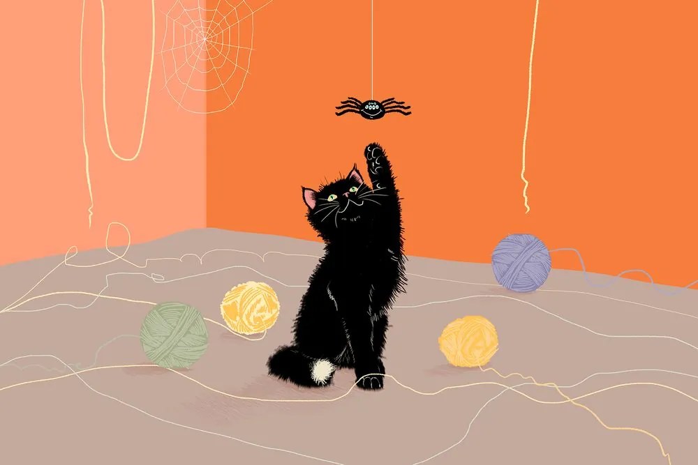 Quadro su tela – Gatto giocoso con gomitoli