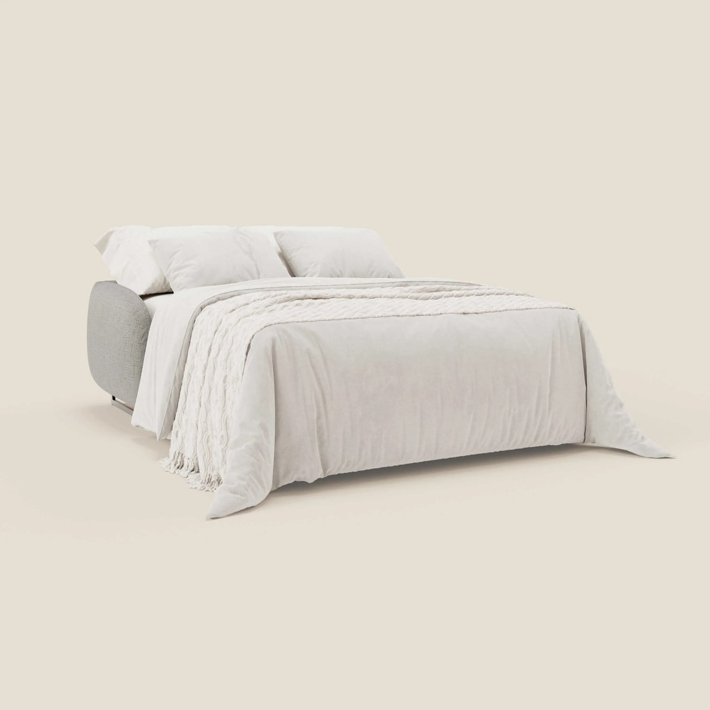 Ninfea divano letto Design Morbido con Piedini alti in Metallo e Materasso H18 cm in tessuto impermeabile T03 grigio chiaro