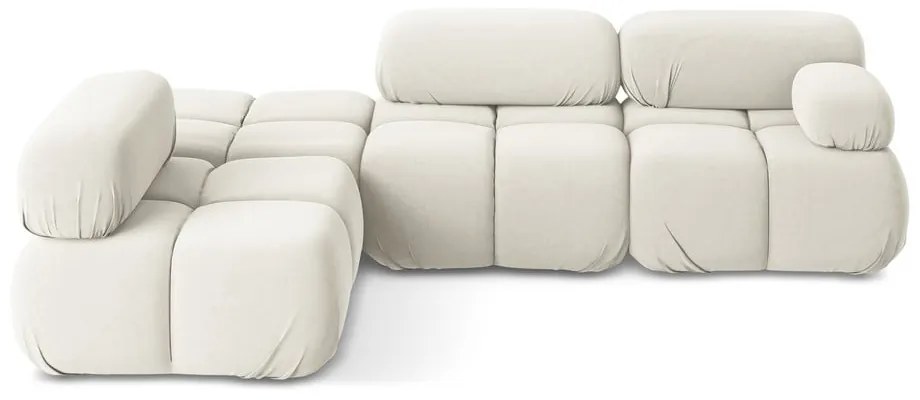 Divano angolare componibile bianco (con penisola a sinistra) con rivestimento in velluto Lokua – Makamii