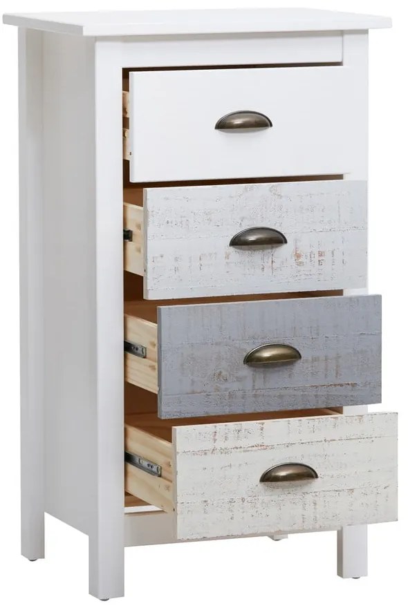 Cassettiera alta bianca e grigia con 4 cassetti , 46 x 80 cm Romantica - Marckeric