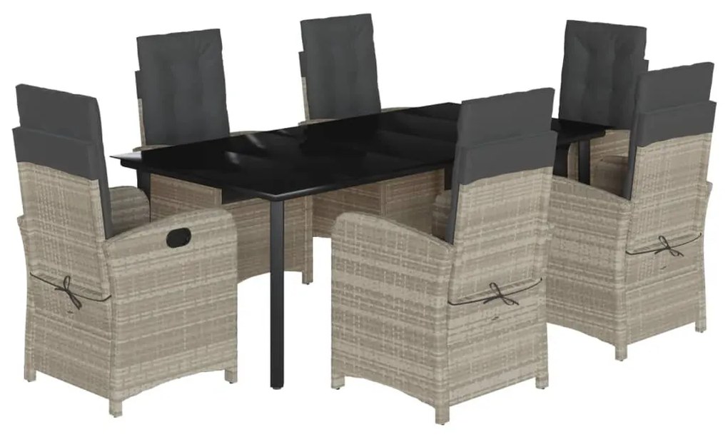 Set da pranzo da giardino 7 pz cuscini polyrattan grigio chiaro