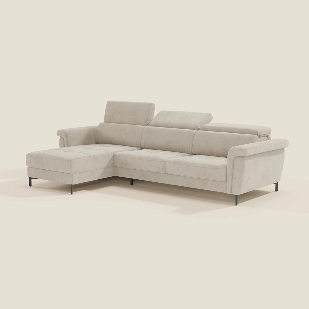 Capri Divano letto angolare con penisola contenitore e poggiatesta reclinabili - elegante tessuto smacchiabile T30
