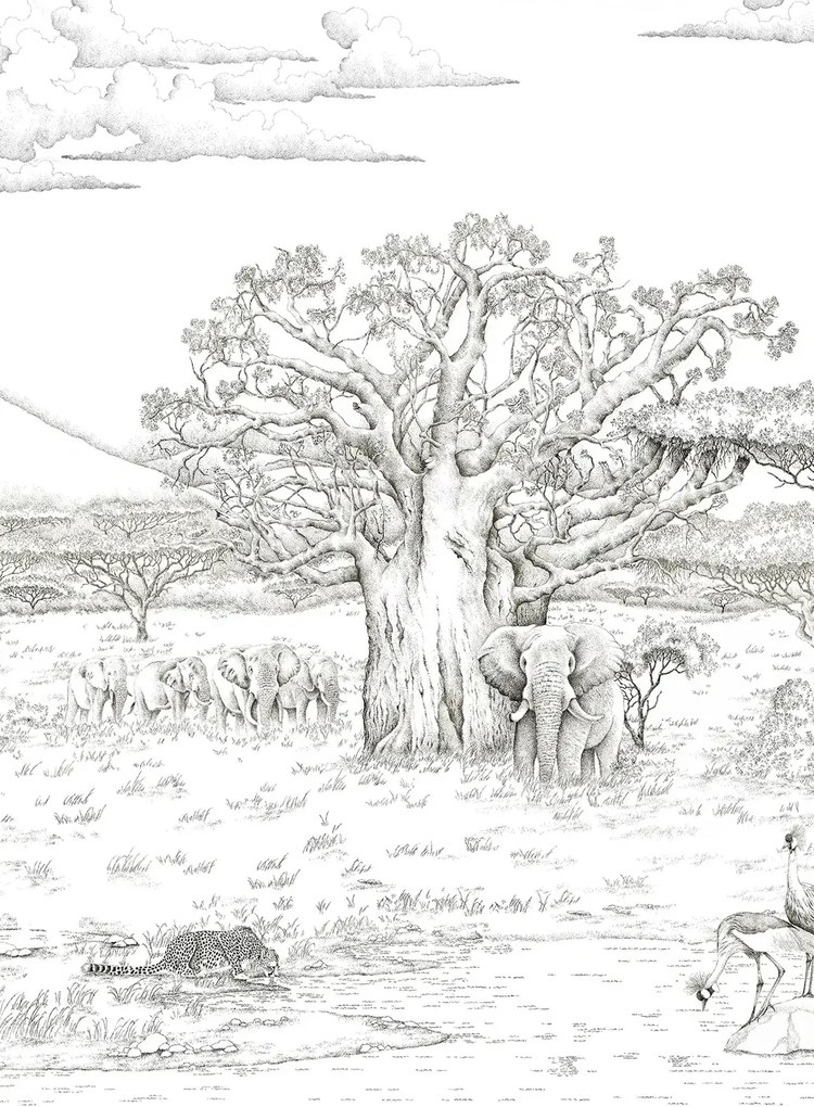 Isidore Leroy Carta da parati panoramica Vallee du Rift Grisaille - Panel A