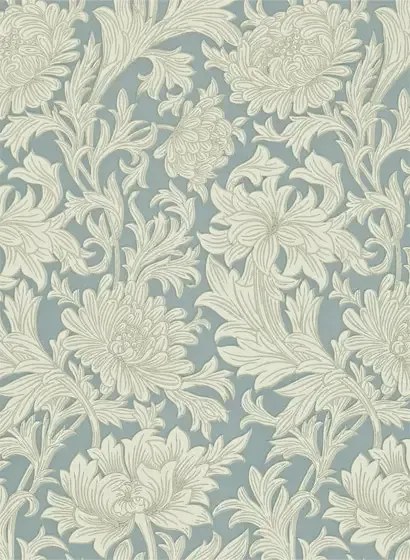 Morris & Co Carta da parati Chrysanthemum Toile - China Blue/ Cream