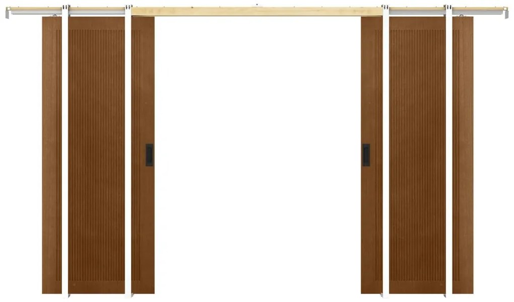 Porta scorrevole doppia con sistema a incasso 2 x H205 x L83 cm in MDF e Legno Naturale scuro - SANDORA