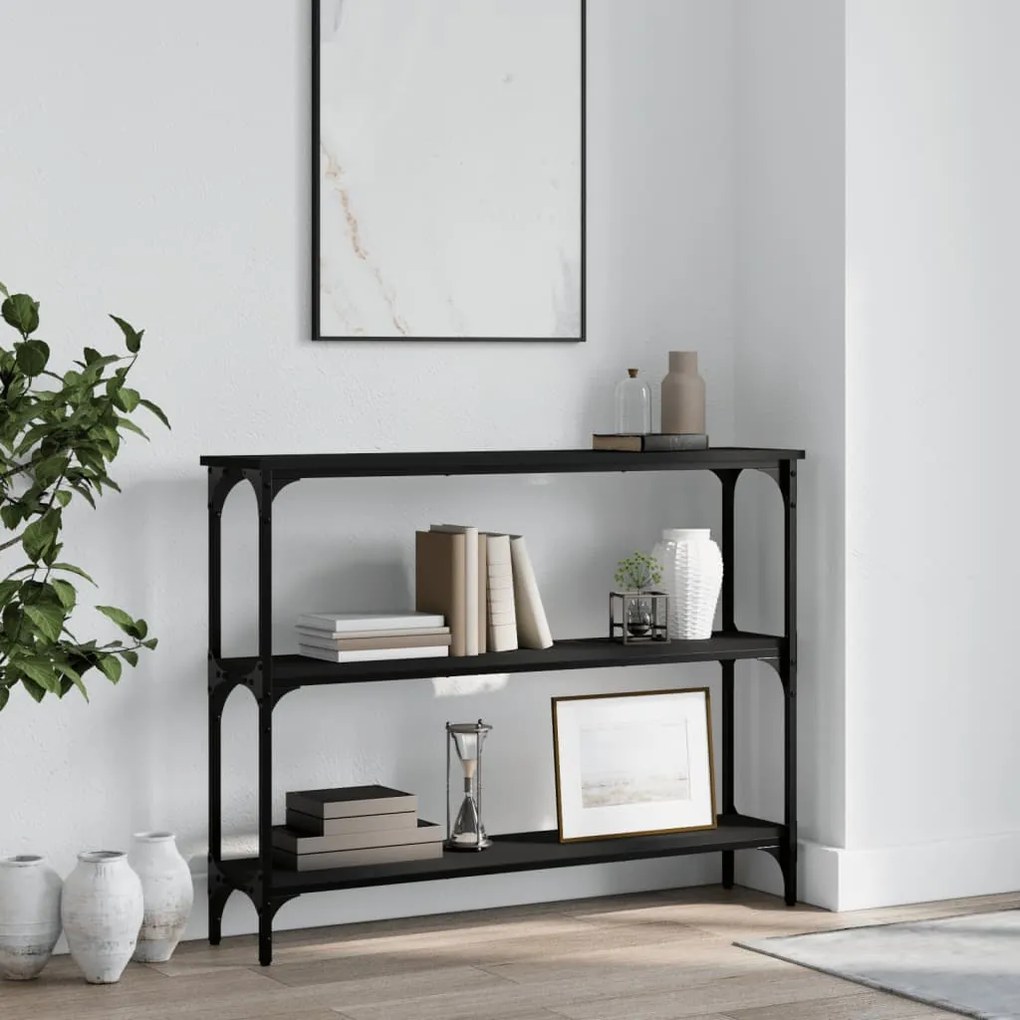 Tavolino Consolle Nero 100x22,5x75 Cm İn Legno Multistrato /