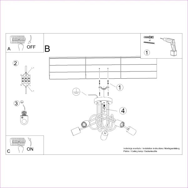 Sollux SL.1475 - Lampadario a plafone EMBER 5xE27/15W/230V bianco/beige/faggio