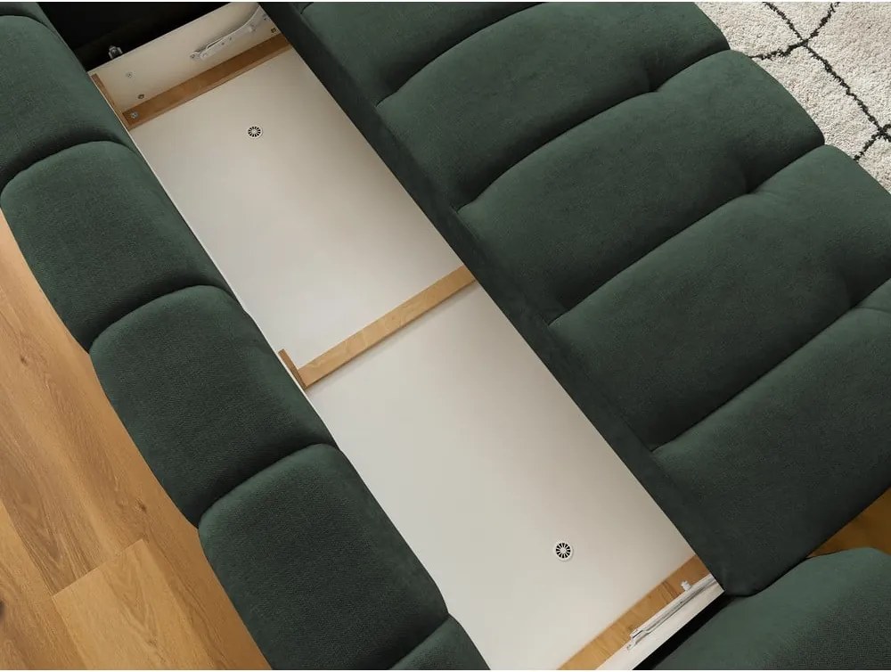 Divano verde allungabile e con contenitore rivestito in ciniglia 251 cm Fuji – Bobochic Paris