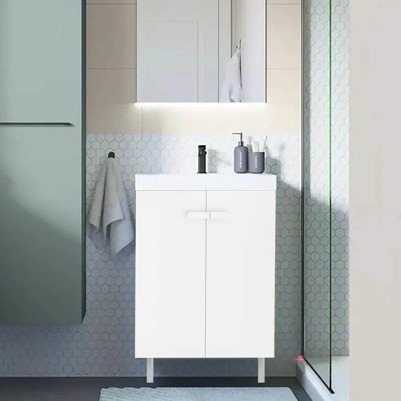 Mobile bagno con lavabo L 50 x H 80 x P 40 cm bianco, 2 ante per vasca a sinistra Easy