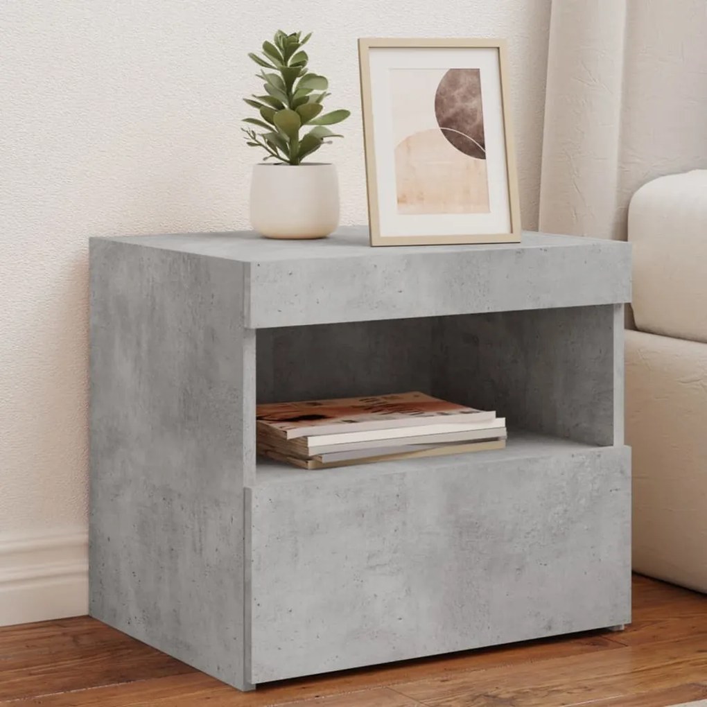 Comodini Con Luci Led 2pz Grigio Cemento 50x40x45 Cm /