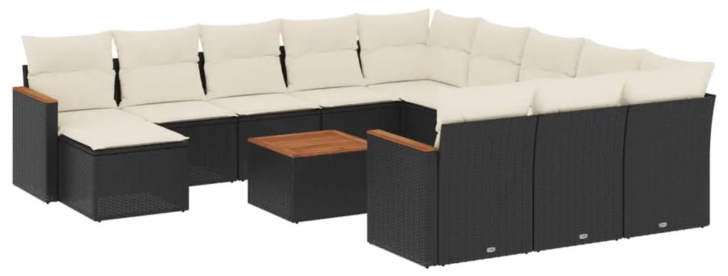 Set divani da giardino 13pz con cuscini nero in polyrattan