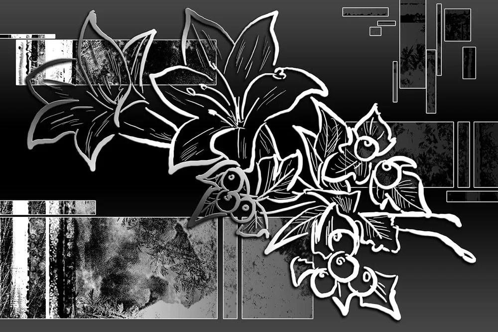 Carta da parati – Illustrazione floreale in bianco e nero