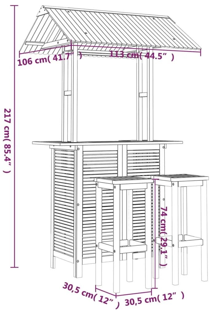 Set da Bar per Giardino 3 pz in Legno Massello di Acacia