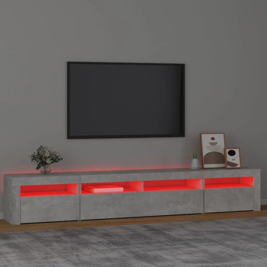 Mobile porta tv con luci led grigio cemento 240x35x40 cm