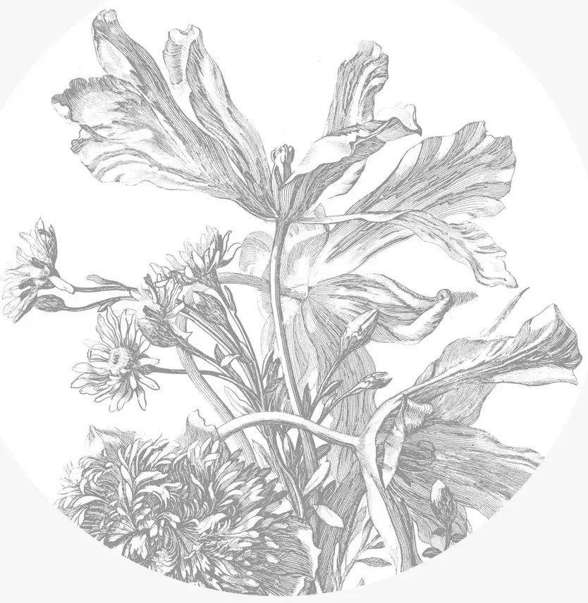 KEK Amsterdam Carta da parati panoramica Engraved Flowers 5 Circle - M - 1.9m