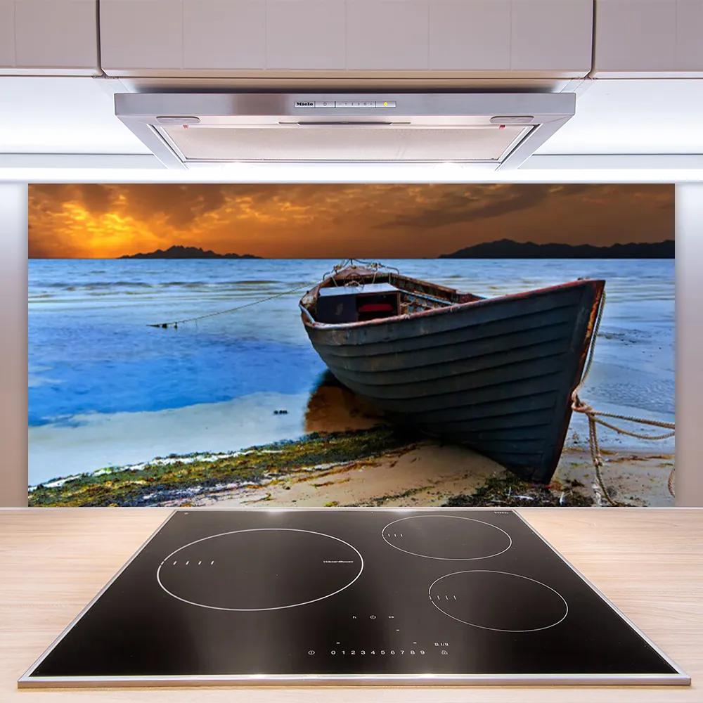 Pannello cucina paraschizzi Spiaggia della costa del mare della barca 100x50 cm