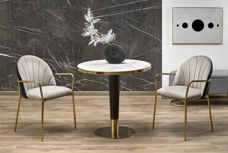 Tavolo Morata effetto marmo bianco / dorato - Ø79 x h74 cm