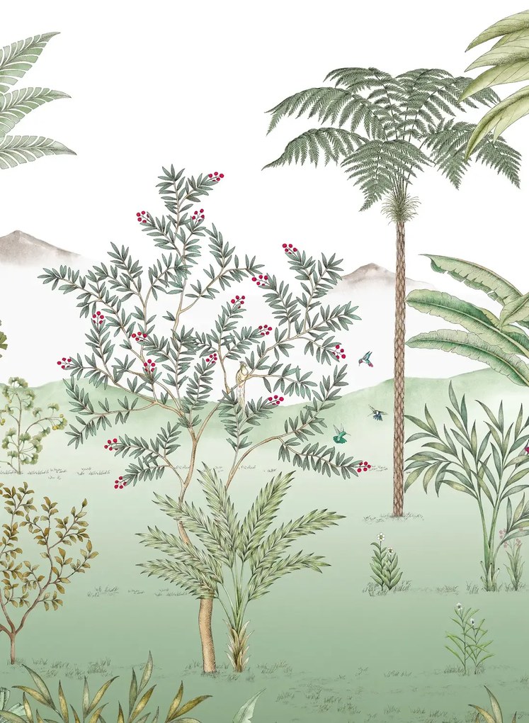 Isidore Leroy Carta da parati panoramica Jardin des Oiseaux Jade - Panel C