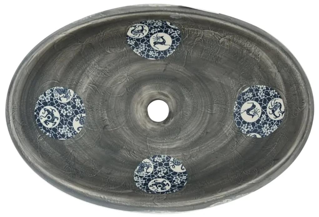 Lavabo da Appoggio Grigio Ovale 59x40x15 cm Ceramica
