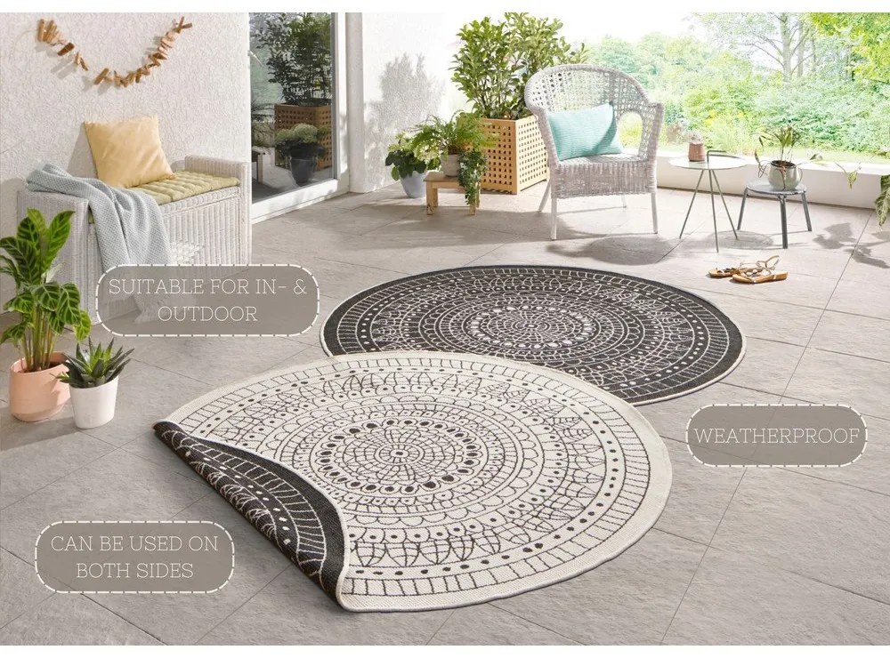 Tappeto da esterno nero e crema, ø 200 cm Porto - NORTHRUGS