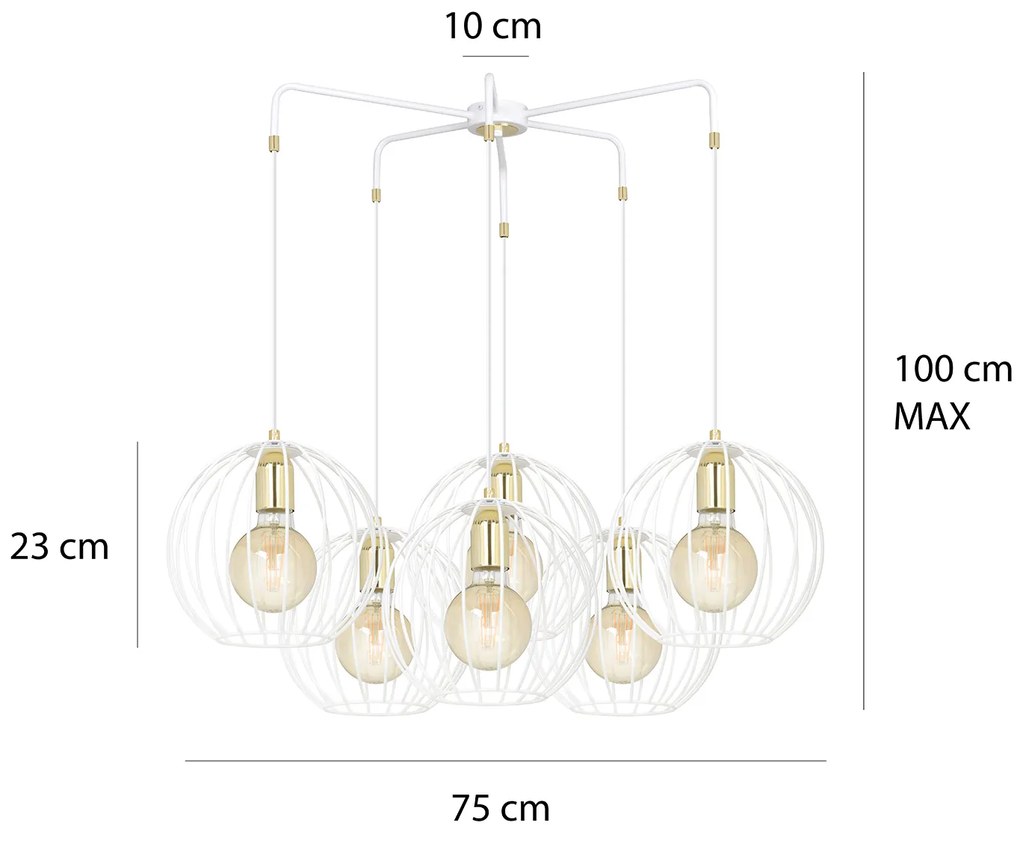 Lampadario Contemporaneo Omoikane Acciaio Bianco 6 Luci E27 Ip20