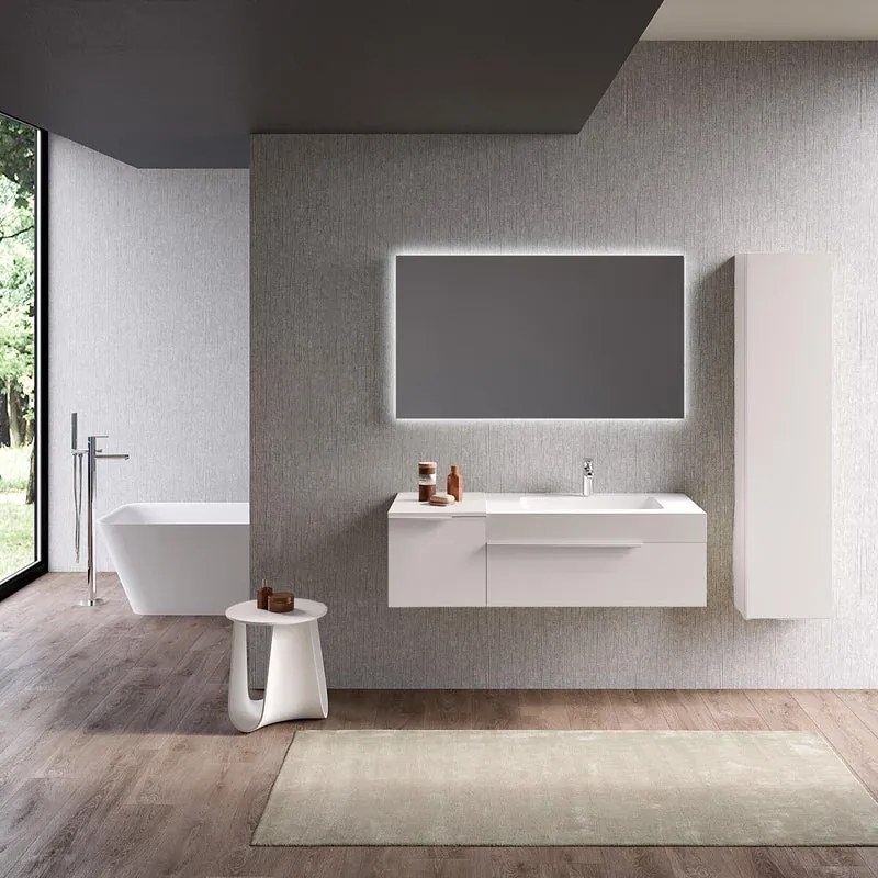 Mobile bagno sospeso con lavabo L 120 x H 36 x P 51 cm bianco opaco per vasca a destra Ginevra