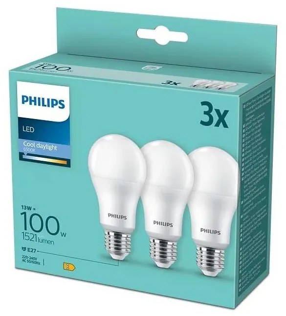 SET 3x Lampadina LED Philips A67 E27/13W/230V 6500K