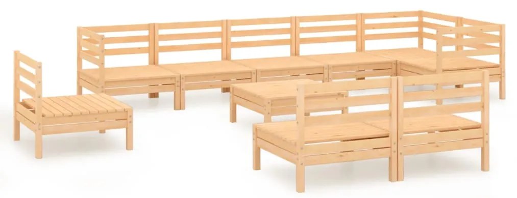 Set salotto da giardino 10 pz in legno massello di pino