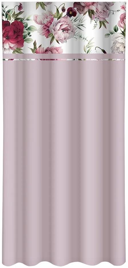 Semplice tenda viola chiaro con stampa di peonie rosa e bordeaux Larghezza: 160 cm | Lunghezza: 250 cm