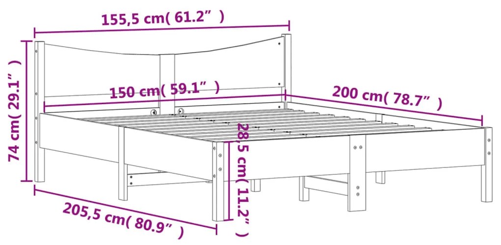 Giroletto con Testiera 150x200 cm in Legno Massello di Pino