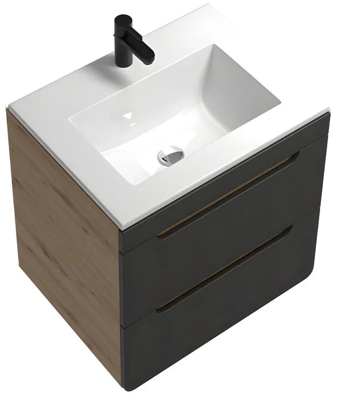 Mobile per bagno sospeso con lavabo da incasso Naturale e Antracite 60 cm - ARUBA