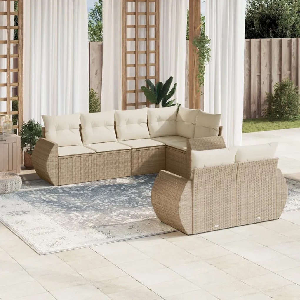 Set divani da giardino 7 pz con cuscini beige in polyrattan