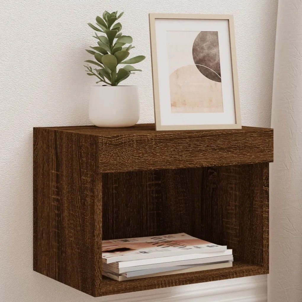 Comodino Con Luci Led A Parete Rovere Marrone /