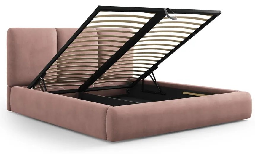Letto matrimoniale imbottito rosa chiaro con contenitore con griglia 200x200 cm Brody - Mazzini Beds