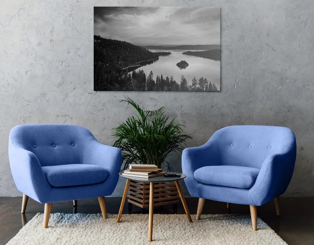 Quadro su tela – Lago al tramonto in bianco e nero