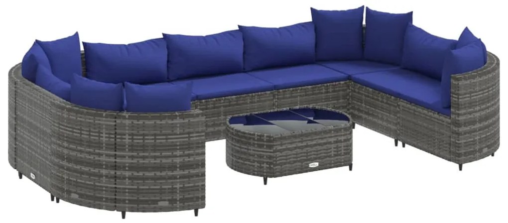 Set divano da giardino 10 pz con cuscini grigio in polyrattan