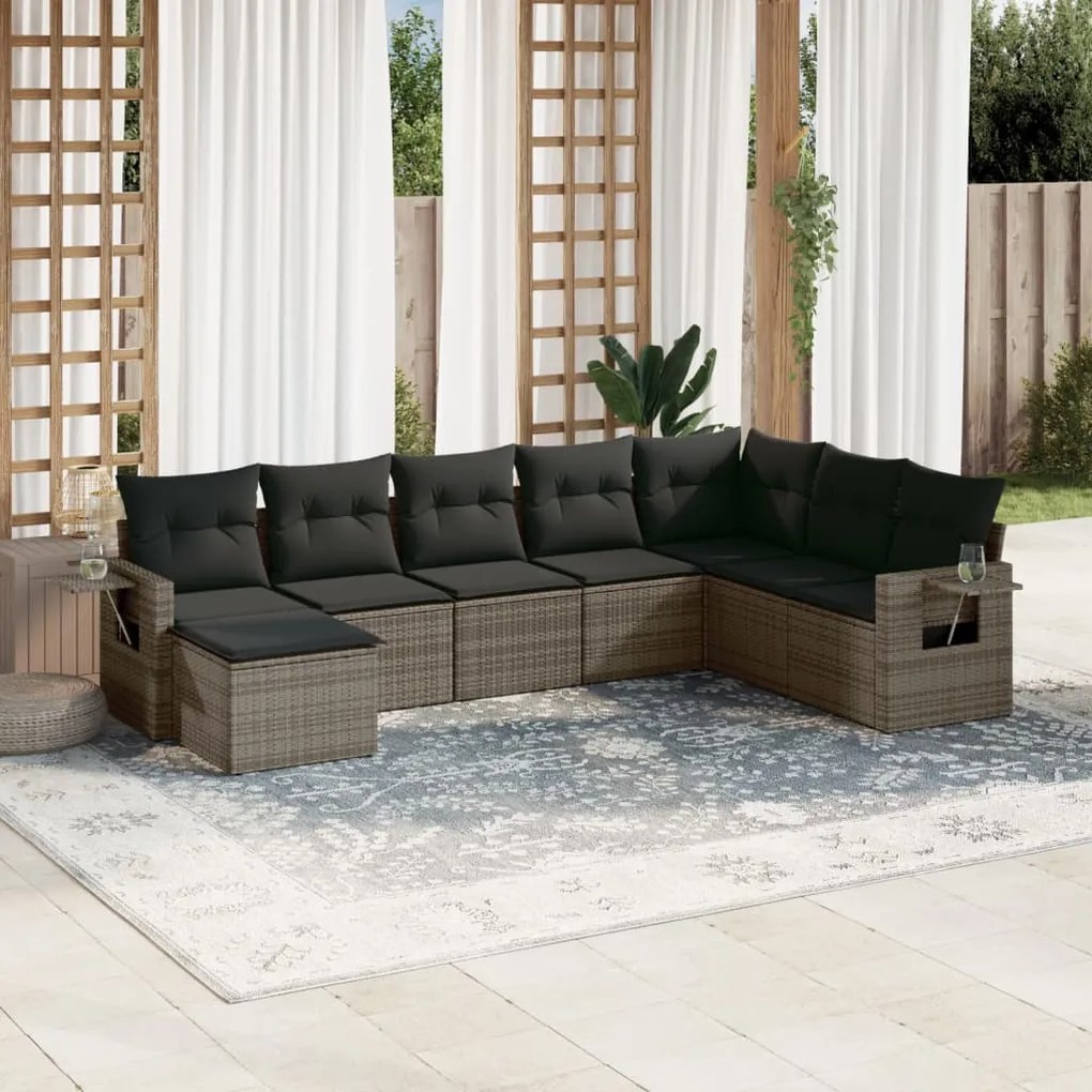 Set divano da giardino 8 pz con cuscini grigio in polyrattan