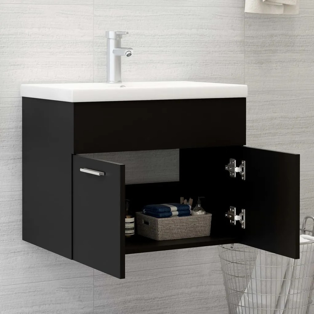 Mobile con lavabo integrato nero in legno multistrato