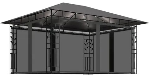 Gazebo con Zanzariera e Luci LED 4x3x2,73 m Antracite