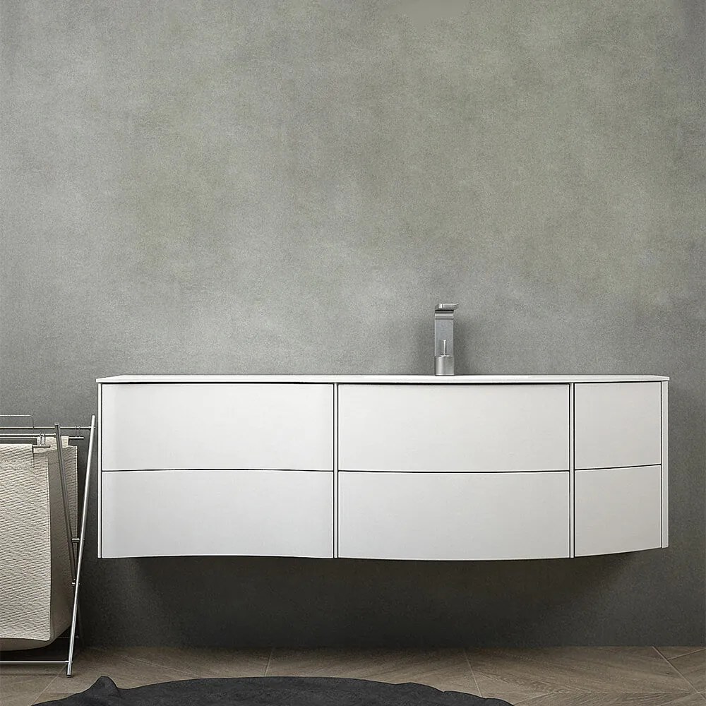 Mobile bagno sospeso Bianco opaco da 150 cm Mod. Rio con lavabo a destra